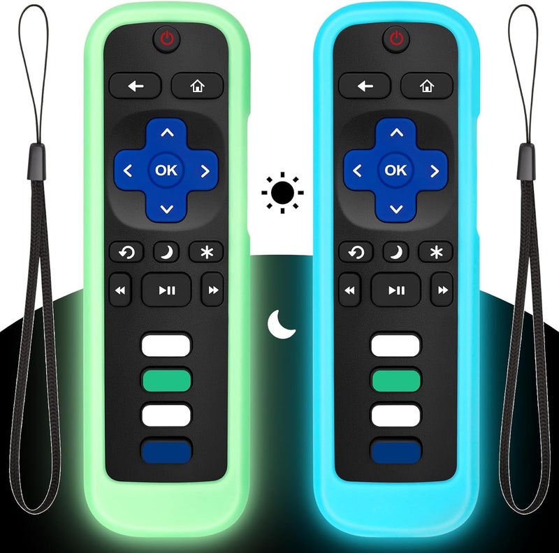 LOUTOC (2PC) Cover-Case-for-Roku-Remote, Glow-in-The-Dark Silicone Protective Sleeve Skin for Roku TV/Stick/Player Remote (Green/Blue) - Image 1